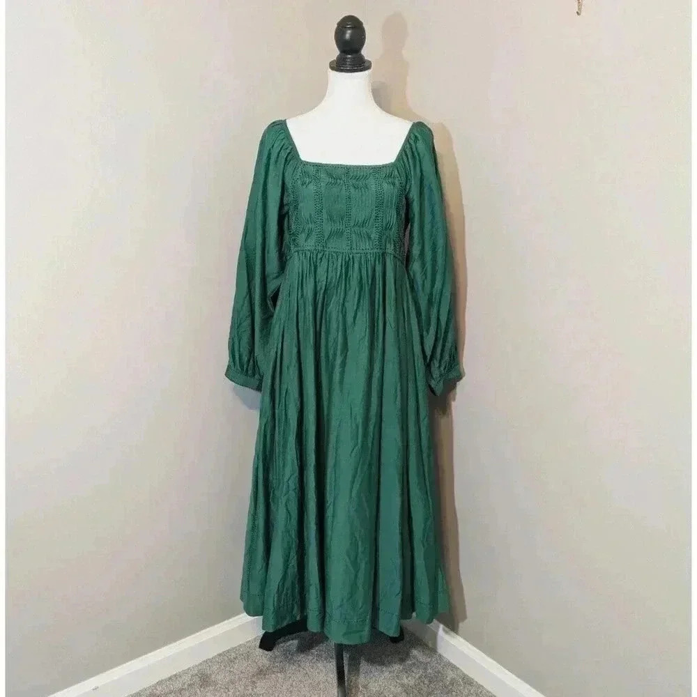 Seema Kahai Zoe Green Long Sleeve Embroidered Maxi Dress NEW Size XS $398 Silk